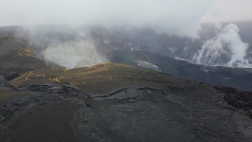 Breathtaking aerial footage of smoky volcano Mauna Loa, and Kilauea before eruption. Big island. National park Hawaii United States of America 4K high-quality footage