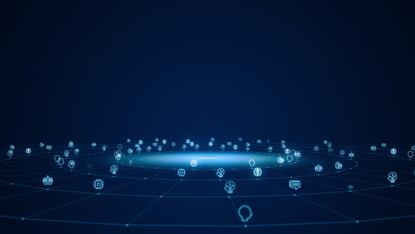 Motion graphic of Blue digital grid and rotation circle line connection ai technology icon on futuristic abstract background artificial intelligence concepts