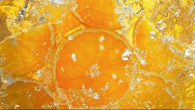 Super Slow Motion Shot of Fresh Orange Slices Falling into Water Whirl at 1000 fps. - Powered by Shutterstock - Get 15% off with code: PIKWIZARD15