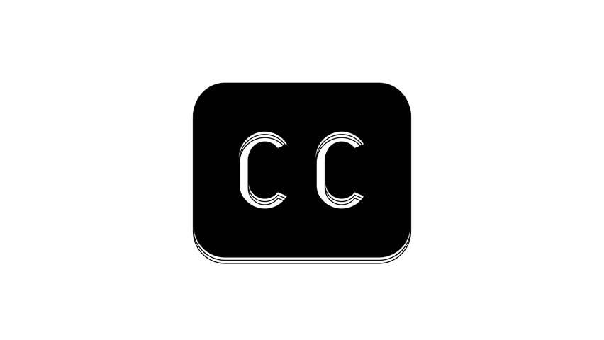 Black Subtitles icon isolated on white background. 4K Video motion graphic animation.