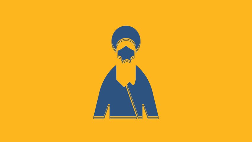 Blue Jesus Christ icon isolated on orange background. 4K Video motion graphic animation.