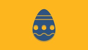 Blue Easter egg icon isolated on orange background. Happy Easter. 4K Video motion graphic animation.