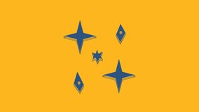 Blue Falling stars icon isolated on orange background. Meteoroid, meteorite, comet, asteroid, star icon. 4K Video motion graphic animation.