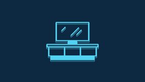 Blue TV table stand icon isolated on blue background. 4K Video motion graphic animation.