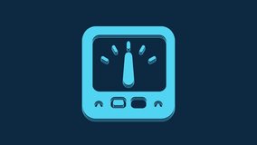 Blue Ampere meter, multimeter, voltmeter icon isolated on blue background. Instruments for measurement of electric current. 4K Video motion graphic animation.