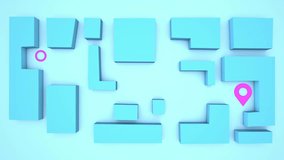 Animation of the delivery path on an abstract blue map. Business for the delivery of food and goods online. 3D animation.