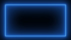 Neon lines frame animation. Rectangular frame with moving line. Glowing neon frame animation with blue colors on black background. blue neon effect rectangle frame line seamless looping video.