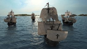 animated historical spanish galleon fleet 16th century sailing in front of islands wide angle - Powered by Shutterstock - Get 15% off with code: PIKWIZARD15