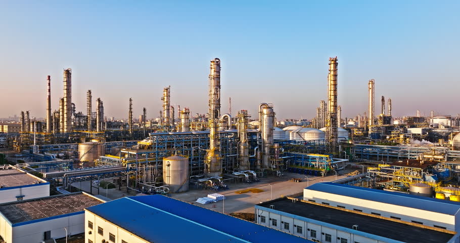 Aerial view of oil and gas petrochemical industrial with Refinery factory