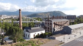 Captivating flyover of Fábrica de luz in Ponferrada, an old thermal power plant