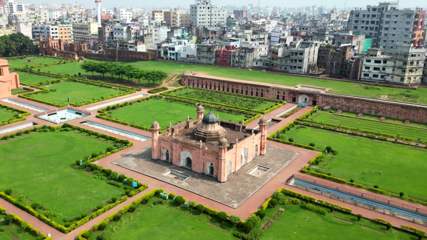 Drone shot Lalbagh Fort landmark in Dhaka capital city of Bangladesh