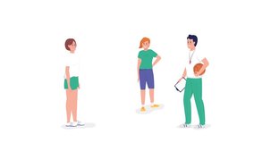 Colorful Animated PE Class with Basketball Warm-up Exercise - Full Body Flat People on White Background for Animation. HD Video Footage of Characters in a Colorful Cartoon Style for Dynamic Exercise