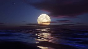 Full moon over the ocean at night. Stylized looped animation. 3d render. - Powered by Shutterstock - Get 15% off with code: PIKWIZARD15
