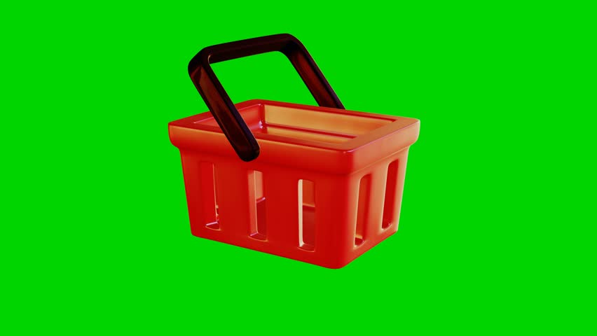 3d render of a red colored grocery cart rotating on a green screen. 3D Illustration