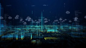 Cybersecurity digital data and data analysis background, Cityscape of cloud computing using artificial intelligence. Futuristic technology internet and big data 5g connection. - Powered by Shutterstock - Get 15% off with code: PIKWIZARD15