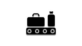 Black Airport conveyor belt with passenger luggage, suitcase, bag, baggage icon isolated on white background. 4K Video motion graphic animation.