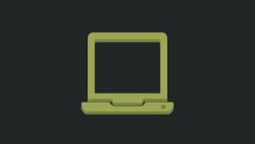 Green Laptop icon isolated on black background. Computer notebook with empty screen sign. 4K Video motion graphic animation.