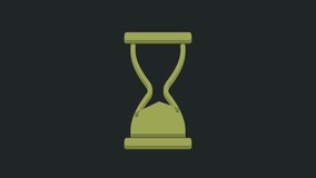 Green Old hourglass with flowing sand icon isolated on black background. Sand clock sign. Business and time management concept. 4K Video motion graphic animation.