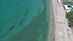 Beach on the Adriatic Sea. Sun. Clear blue water. Aerial view.