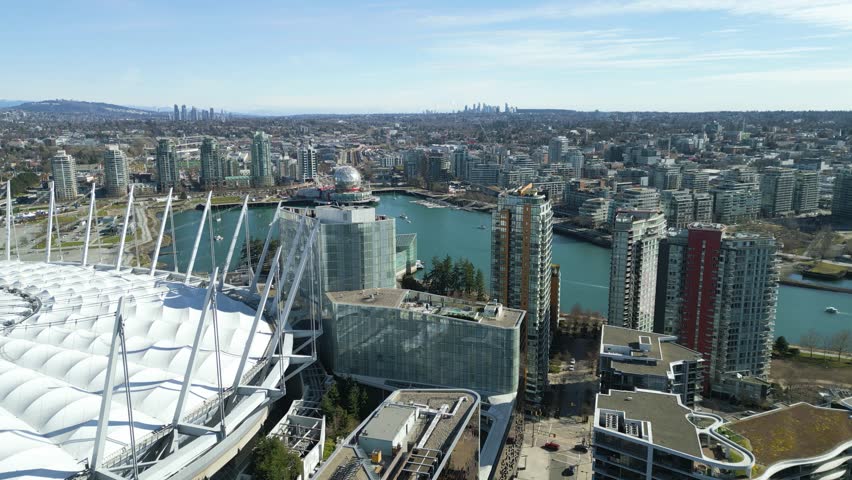 Aerial view of the Downtown of Vancouver, Canada near the Science World