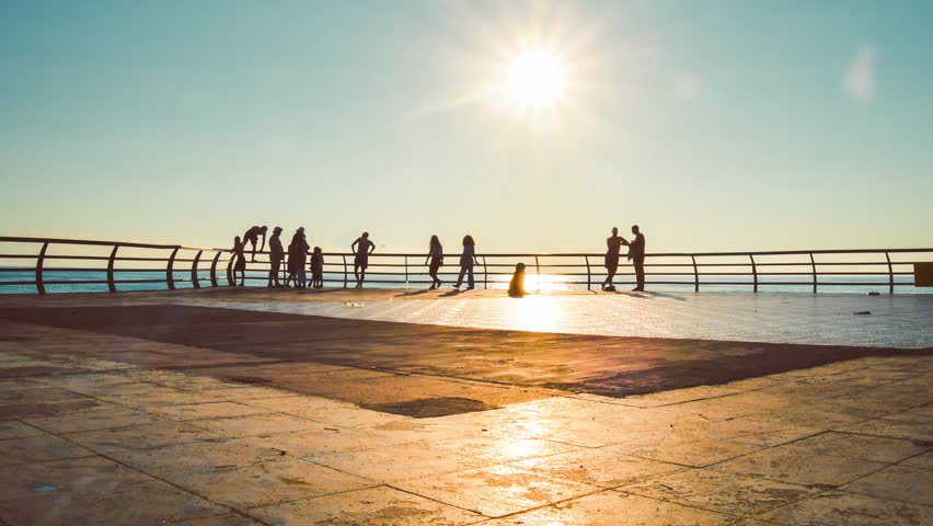 Batumi, Georgia - 6th august ,2022: static time lapse tourist walk on BAtumi pier in summer famous travel destination in Georgia, caucasus