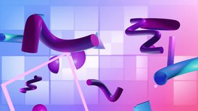 Animation of abstract 3d shapes over blue and pink background. Communication, data processing, creativity and digital interface background concept digitally generated video.