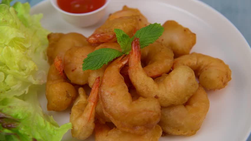 Recipe for shrimp fritters in sweet and sour sauce | Shutterstock HD Video #1104423405