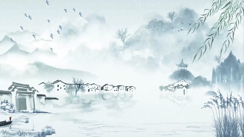 Beautiful ancient style ink wash, clear and bright rain, willow dynamic background video materials | Shutterstock HD Video #1104425939