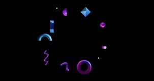 Animation of abstract 3d shapes over black background. Communication, data processing, creativity and digital interface background concept digitally generated video.