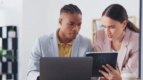 Discussion, tablet and business people planning, teamwork and collaboration on development project, UX or wireframe. UI, diversity and cooperation team talking about web design, SEO or app research - Powered by Shutterstock - Get 15% off with code: PIKWIZARD15