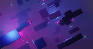 Animation of 3d cubes and purple background. Communication, data processing, creativity and digital interface background concept digitally generated video.