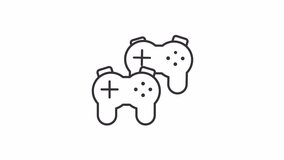Playing together icon animation. Animated line two game controllers. Buttons moving. Free time. Fun activity. Loop HD video with alpha channel, transparent background. Outline motion graphic