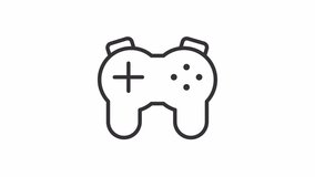 Animated game controller line icon. Buttons moving animation. Online gaming. Having fun. Virtual reality. Loop HD video with alpha channel, transparent background. Outline motion graphic