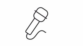 Animated hand microphone line icon. Singing sound animation. Musical notes floating from mic. Karaoke party. Loop HD video with alpha channel, transparent background. Outline motion graphic