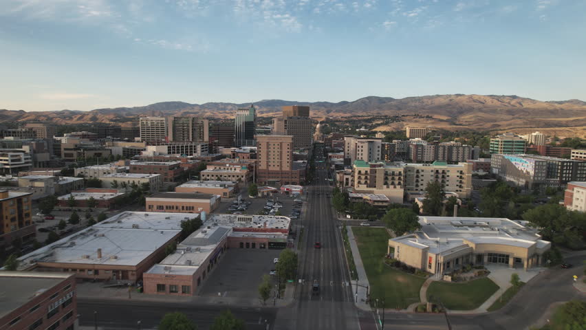 Flying over Capitol Boulevard in downtown Boise Idaho