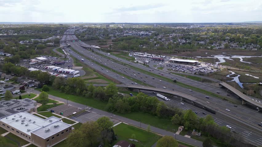 Newark, New Jersey, USA- 05.01.2023: traffic on the road. interstate highway road with trucks and cars