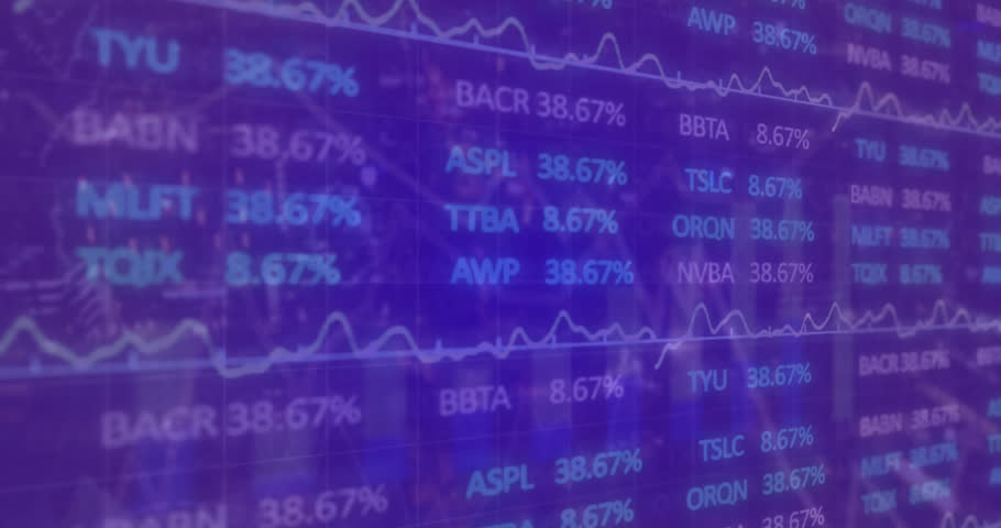 Animation of trading board over multiple graphs against abstract background. Digitally generated, hologram, illustration, report, business and stock market concept. | Shutterstock HD Video #1104443409