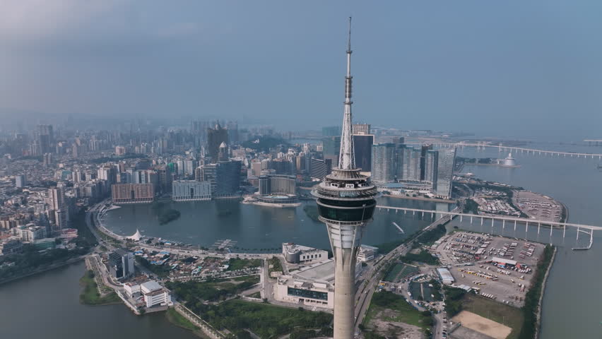 Macao Tower And Panorama Of The Whole City, Aerial View