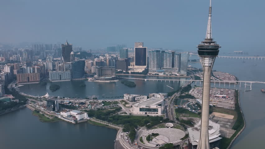 Macao Tower And Panorama Of The Whole City, Aerial View