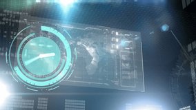 Animation of neon ticking clock icon over interface with data processing against blue background. Computer interface and business technology concept - Powered by Shutterstock - Get 15% off with code: PIKWIZARD15