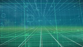 Animation of network of connections over grid network against blue and green gradient background. Global networking and business technology concept - Powered by Shutterstock - Get 15% off with code: PIKWIZARD15