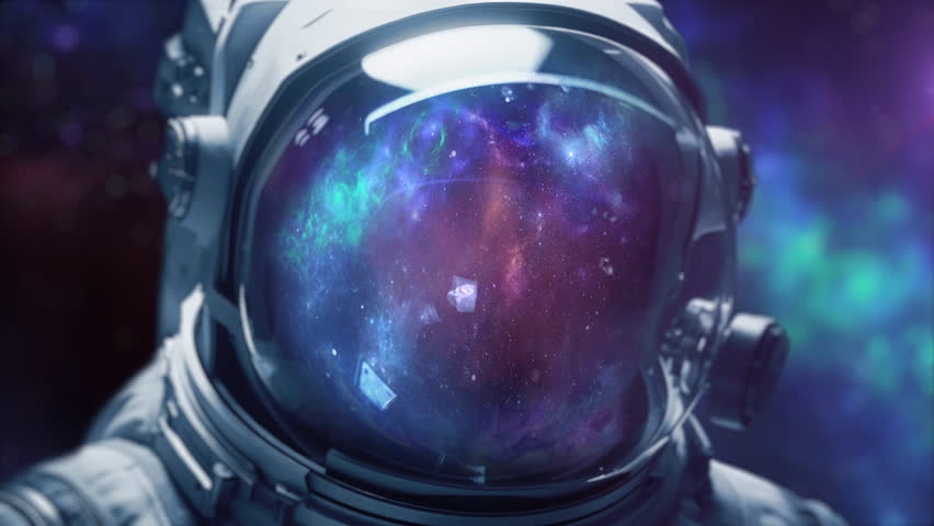 Astronaut with nebula and galaxies in space. Milky way with galaxy stars and space dust in universe. Blue stanfield abstract background. Cosmonaut in deep cosmos at night
