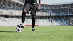African American soccer player playing ball on the soccer field - Powered by Shutterstock - Get 15% off with code: PIKWIZARD15