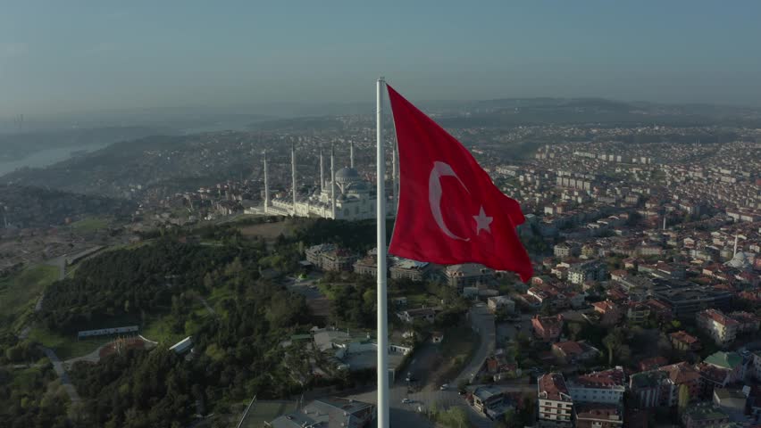
Turkish Flag Drone Video, Turkish Flag and Spectacular Istanbul View Camlica Hill Uskudar, Istanbul Turkey Royalty-Free Stock Footage #1104459525