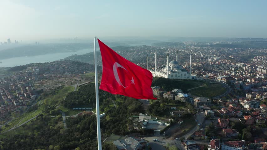 
Turkish Flag Drone Video, Turkish Flag and Spectacular Istanbul View Camlica Hill Uskudar, Istanbul Turkey Royalty-Free Stock Footage #1104459529