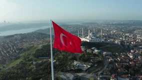 
Turkish Flag Drone Video, Turkish Flag and Spectacular Istanbul View Camlica Hill Uskudar, Istanbul Turkey