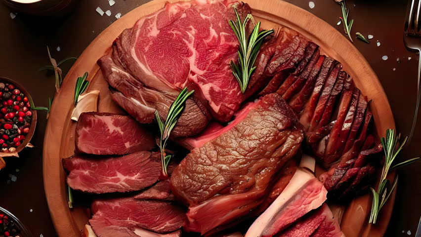 Various delicious meat top view dolly shot | Shutterstock HD Video #1104464029