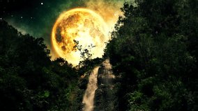 Fantasy Full Moon over hill and waterfall - Powered by Shutterstock - Get 15% off with code: PIKWIZARD15