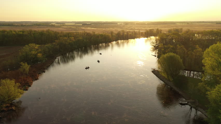  Aerial view of  Fremont, Wisconsin. the Wolf River.  Spring, sunny morning, sunrise