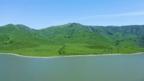 Aerial Footage Video of summer Landscapes and Mountain River of the Bukhtarma reservoir near Altai Mountains, Kazakhtan